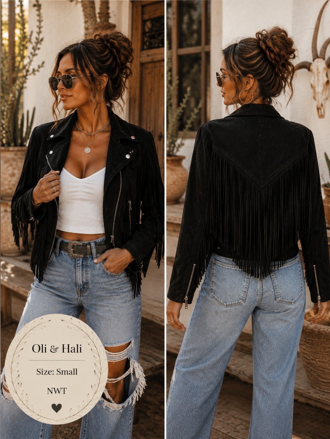 Oli & Hali Black Fringe Moto Jacket | Nwt | Size Small | Western Boho